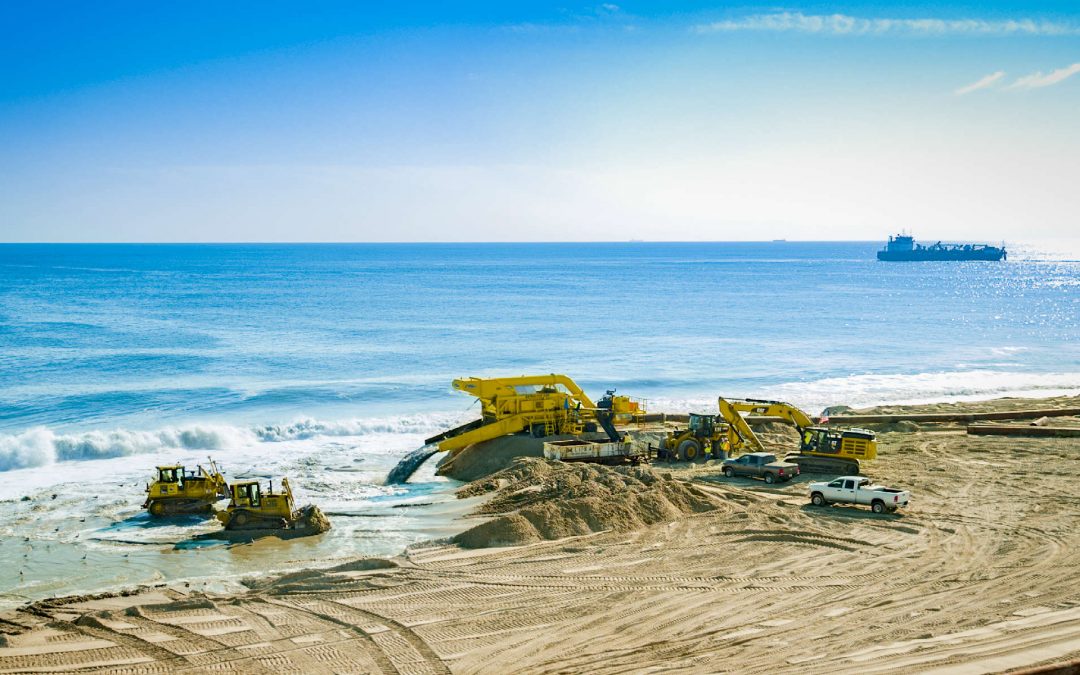 Aerial photo of beach construction taken with a drone.