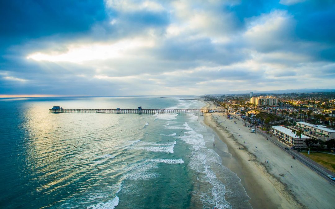 Photograph of Oceanside Pier at sunset Oceanside California taken from a drone