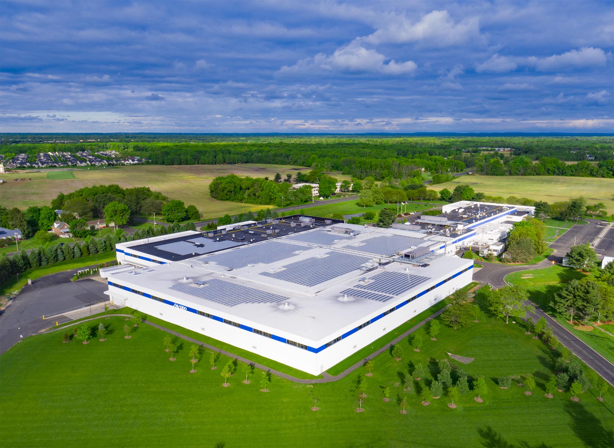 Drone photograph of Shiseido production facility in New Jersey