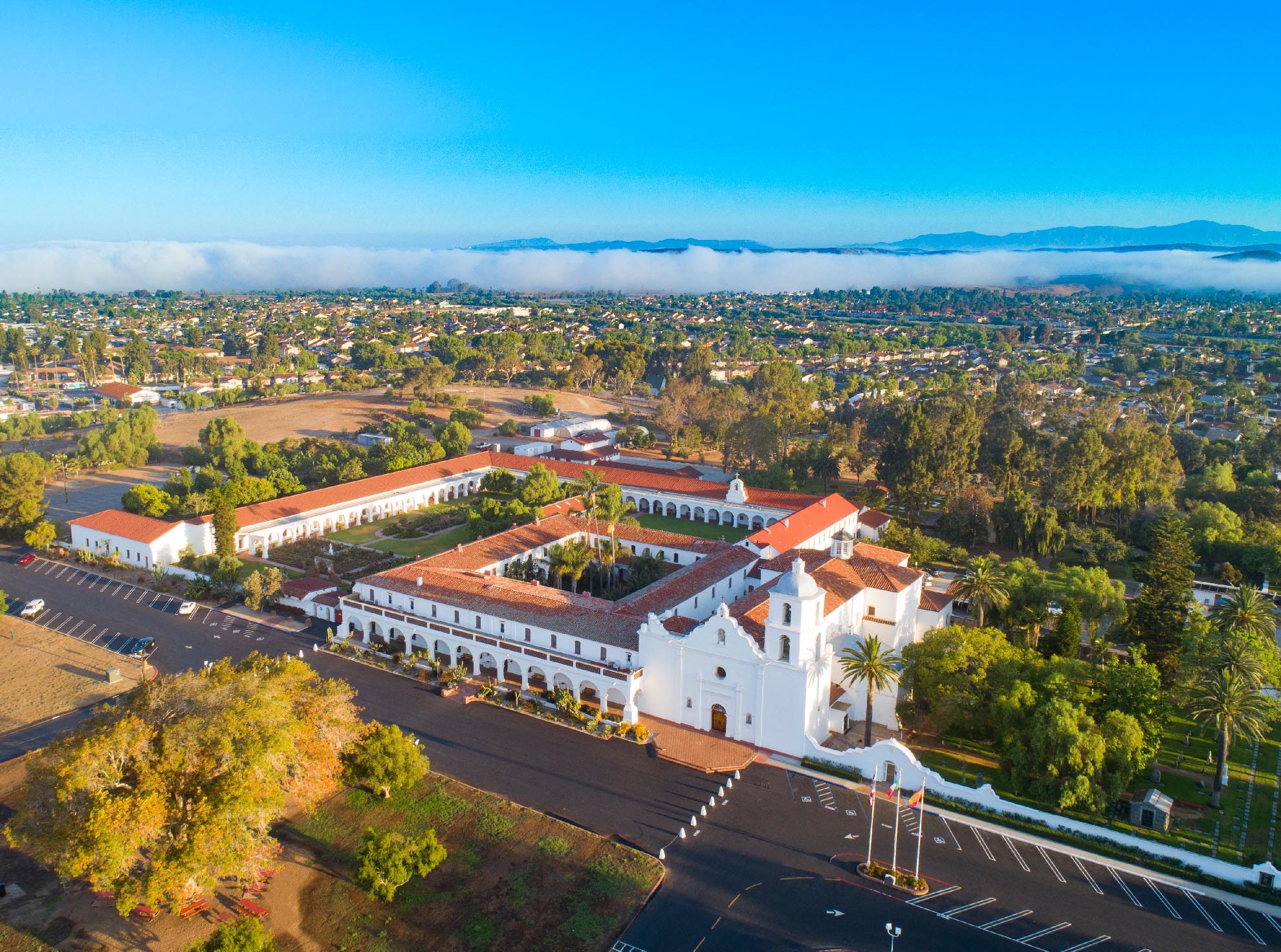 Drone Photograph of St Luis Rey Mission Oceanside California
