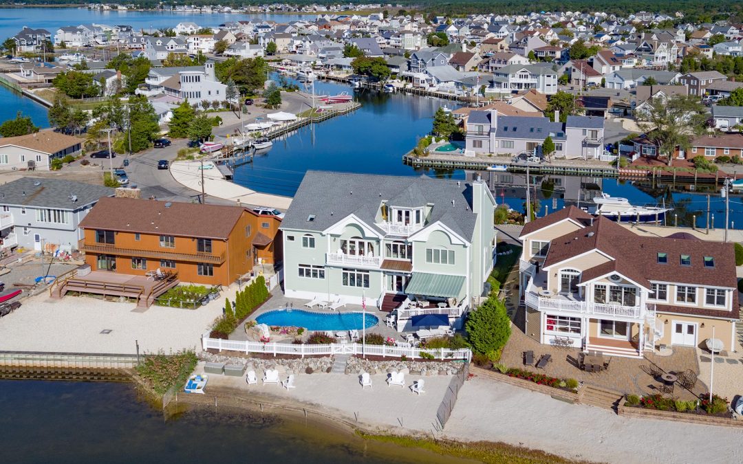 Drone Photograph of Beach Homes on Brick New Jersey Inlet
