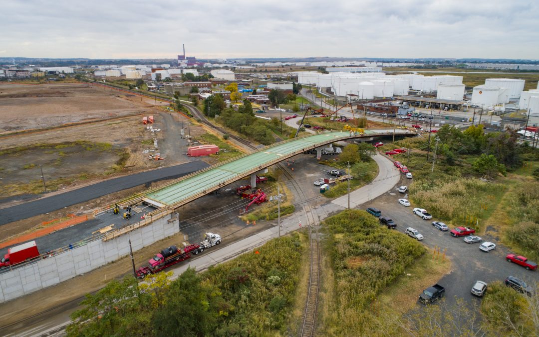 Drone Photograph of progression of the Grasselli Bridge at Tremley Point Linden NJ