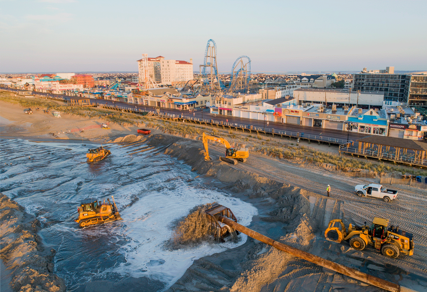 Drone Motion Gif of Beach Restoration at Sunrise Ocean City New Jersey
