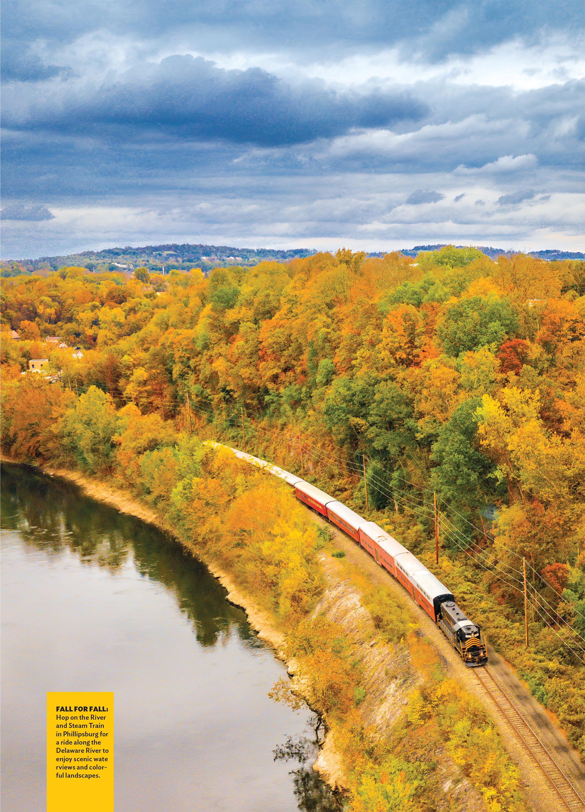 Photo in New Jersey Monthly Magazine of a train in the Fall taken with a Drone