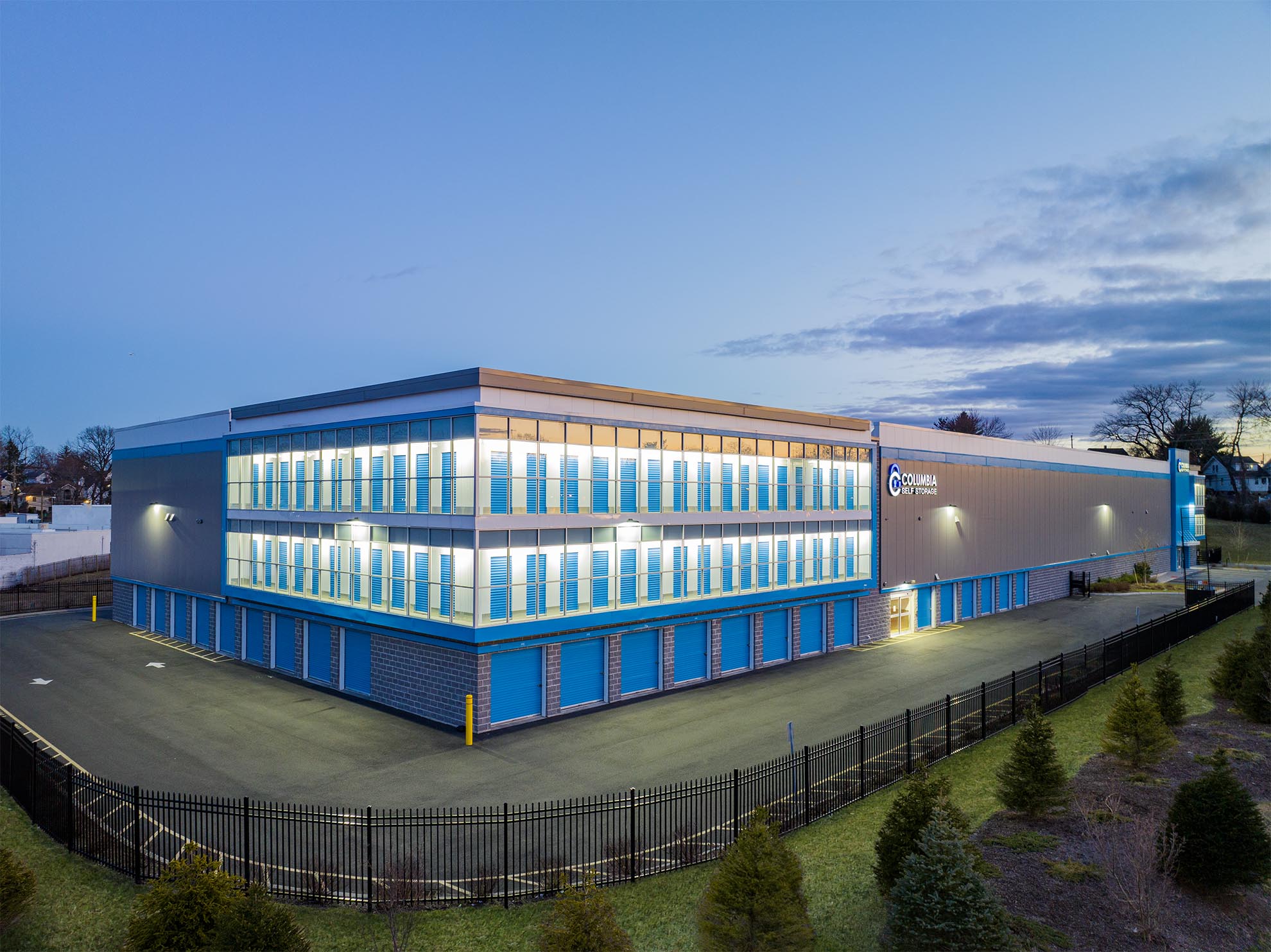 Drone Photograph of Columbia Storage Clifton New Jersey Commercial Building at Dusk