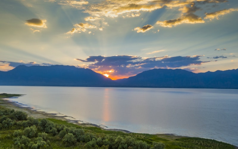 Photograph of Sunrise over Utah Lake Taken with a drone