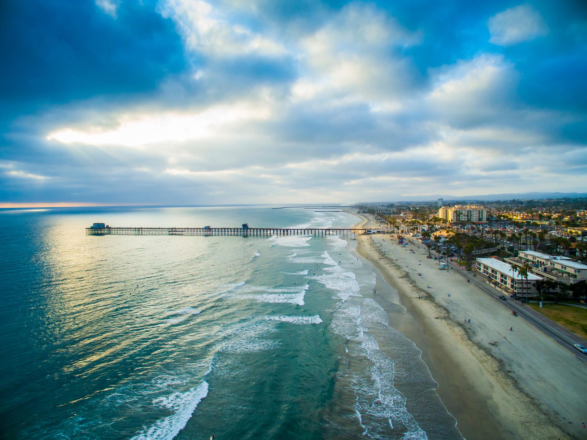 Photograph of Oceanside Pier at sunset Oceanside California taken from a drone