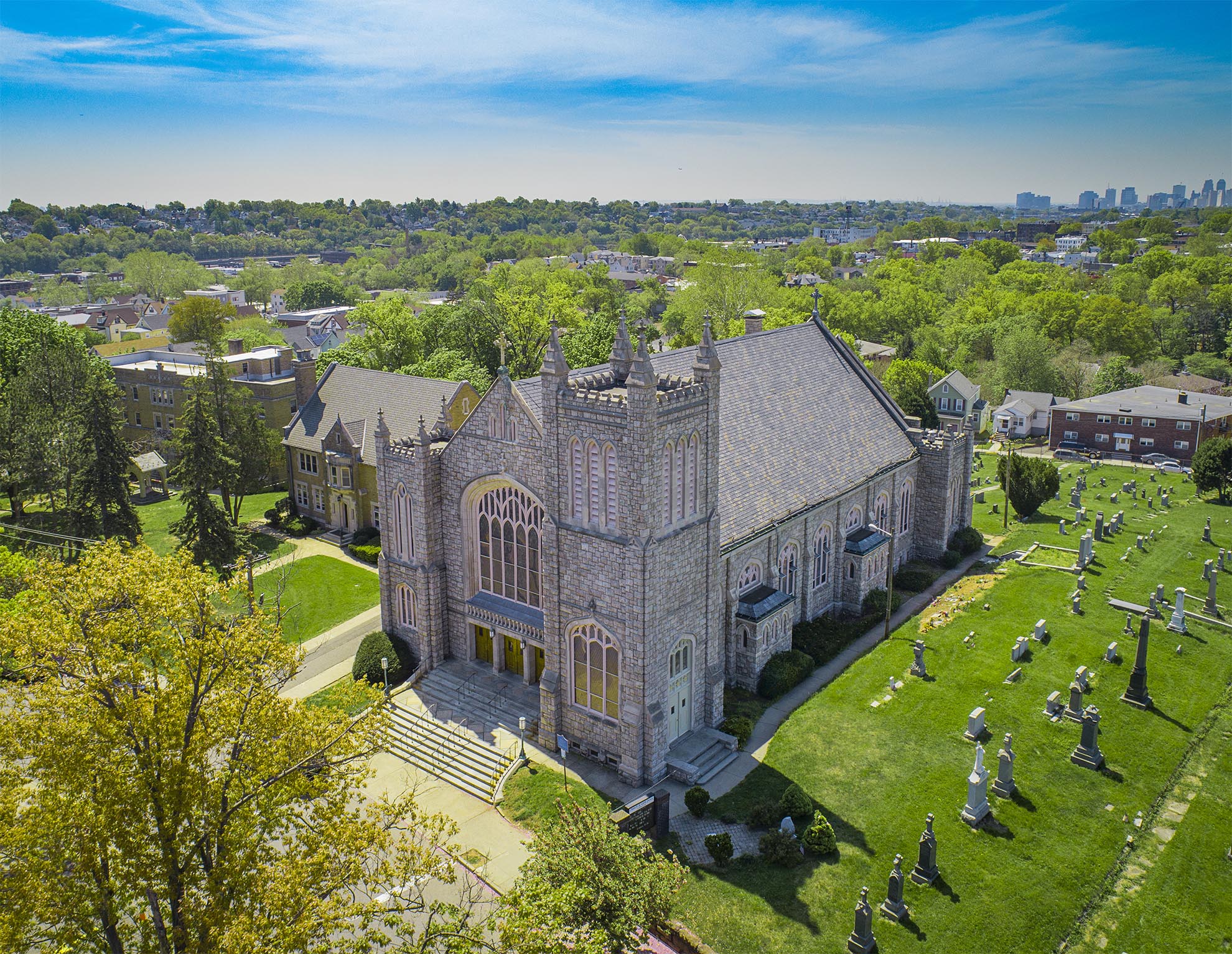Drone photograph of St Peters Church Belleville New Jersey