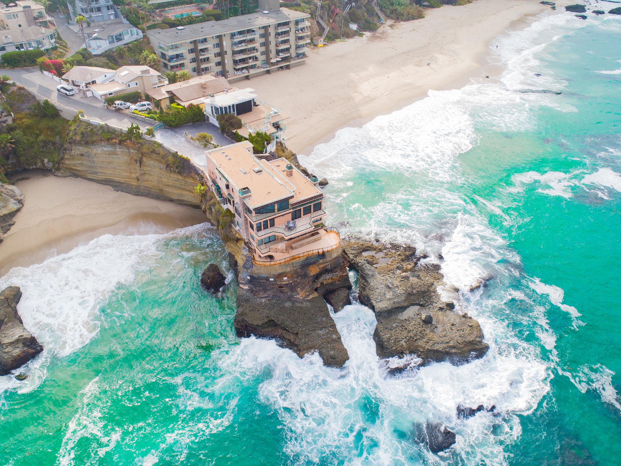 Drone Photograph of Ocean front home in Laguna Beach California