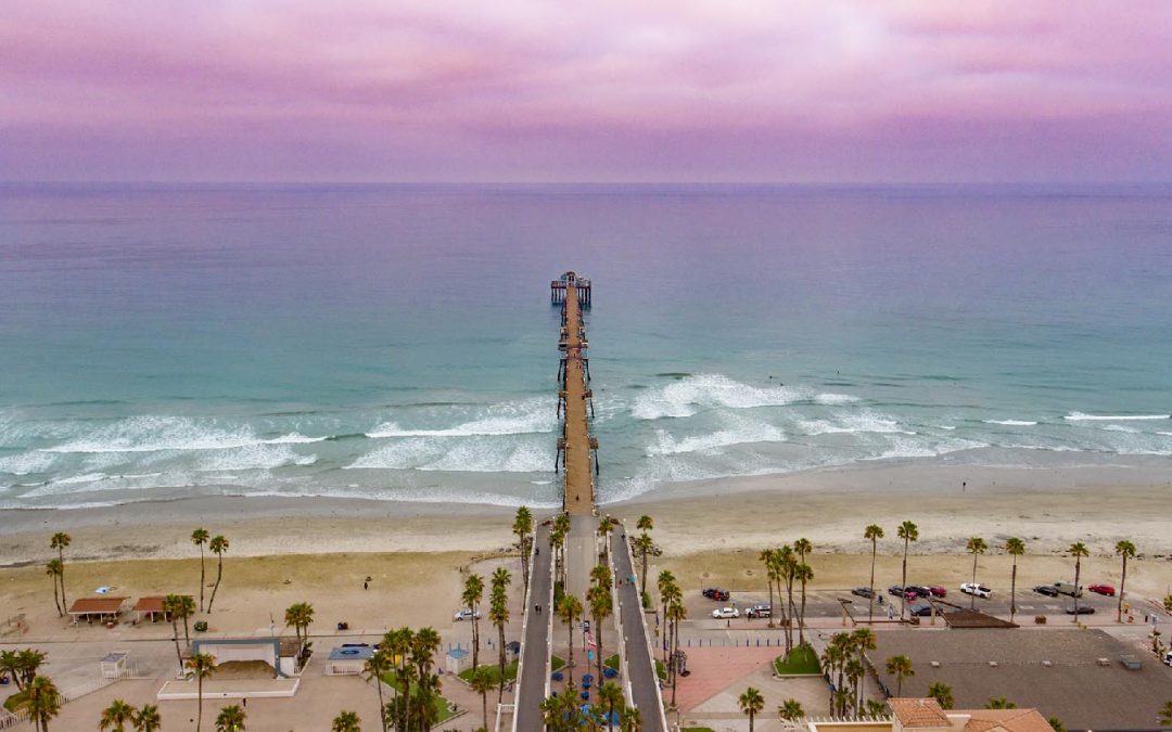 Drone Photograph of Oceanside Pier with a Lavendar sky