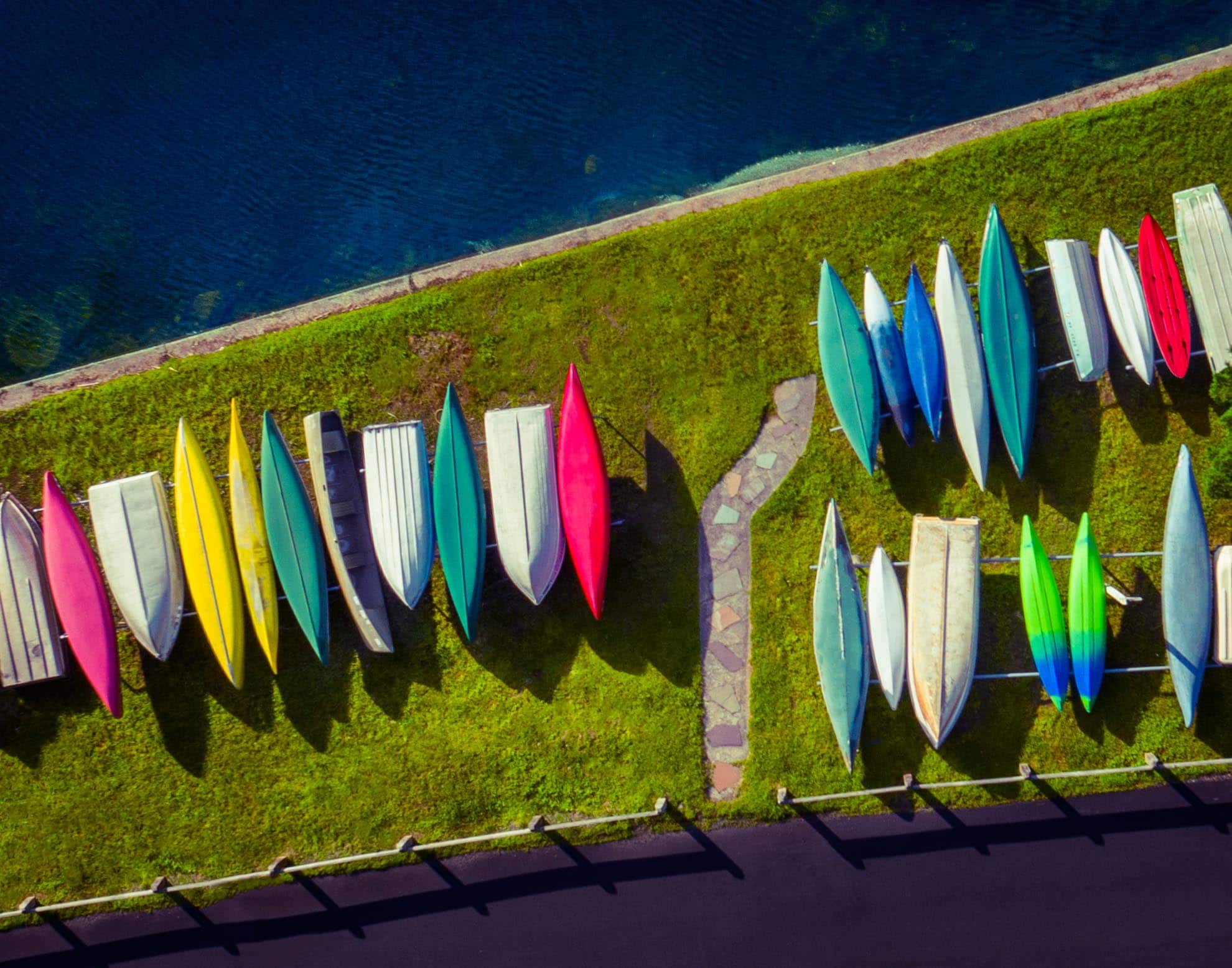 Photograph of a boat landing on Cedar Lake NJ from a birds eye view taken with a drone