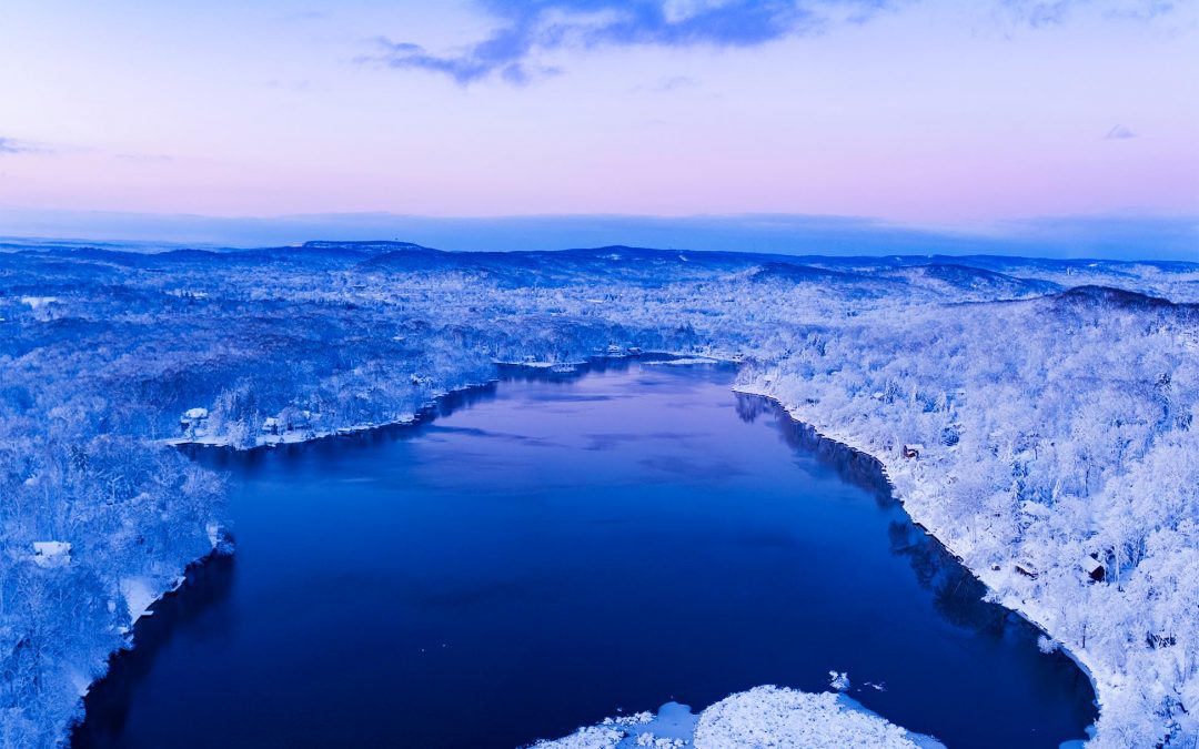 Photograph of Cedar Lake New Jersey after snow storm taken with a drone