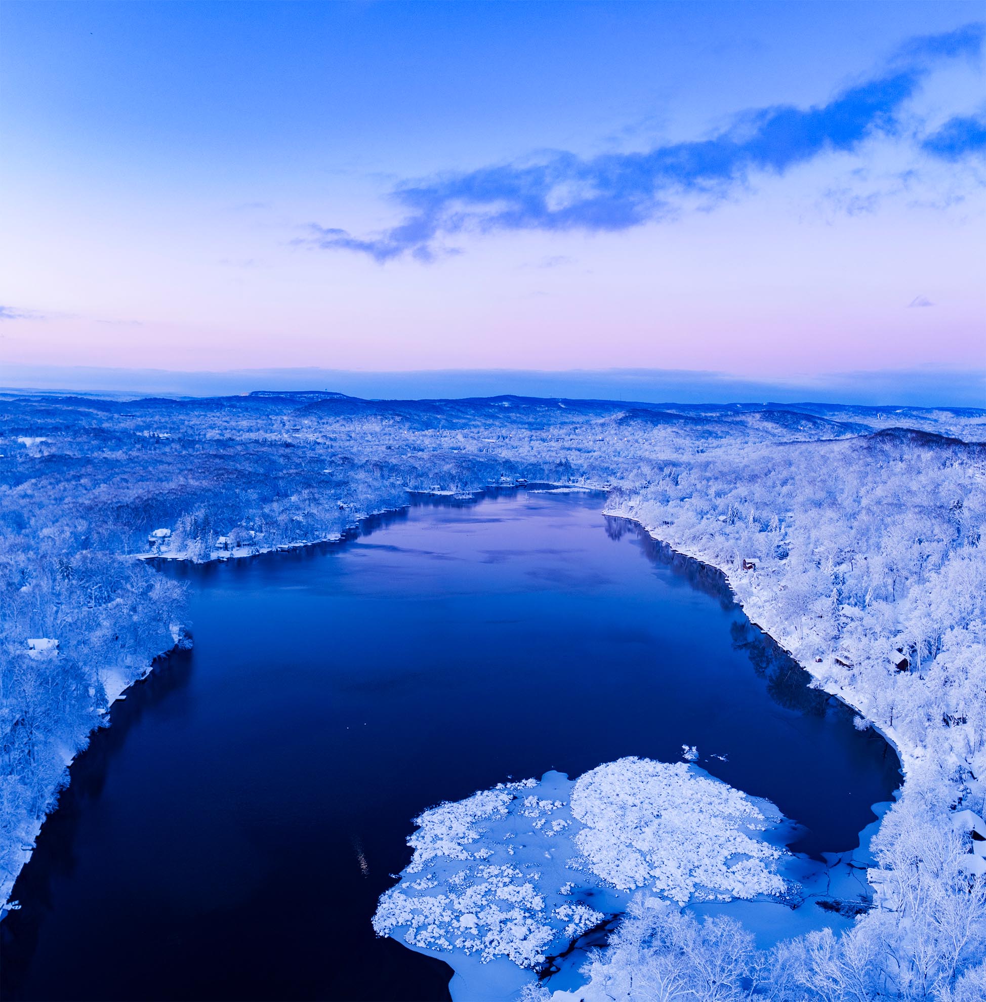 Photograph of Cedar Lake New Jersey after snow storm taken with a drone