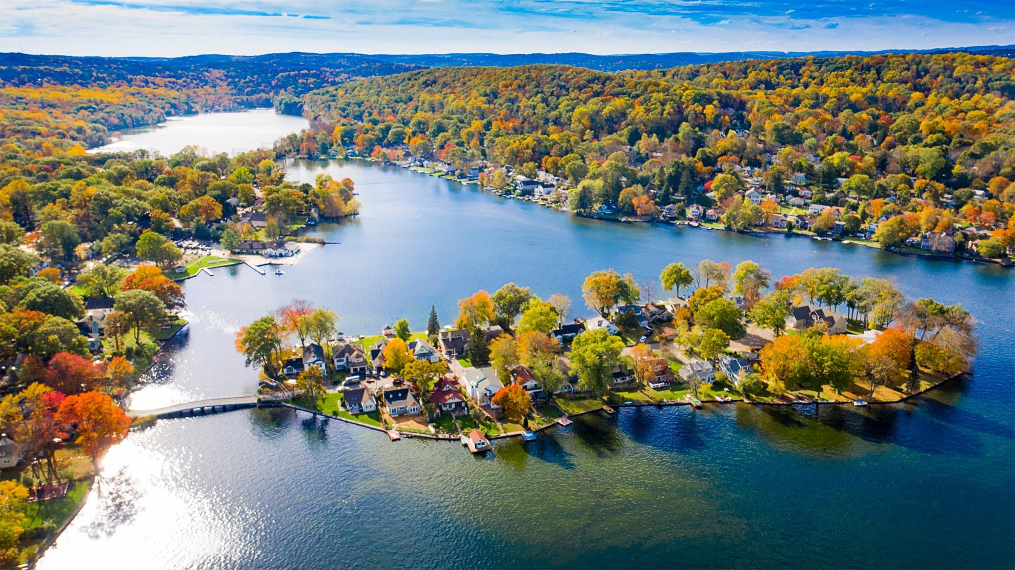 Photograph of Indian Lake Denville NJ in Autumn taken with a drone