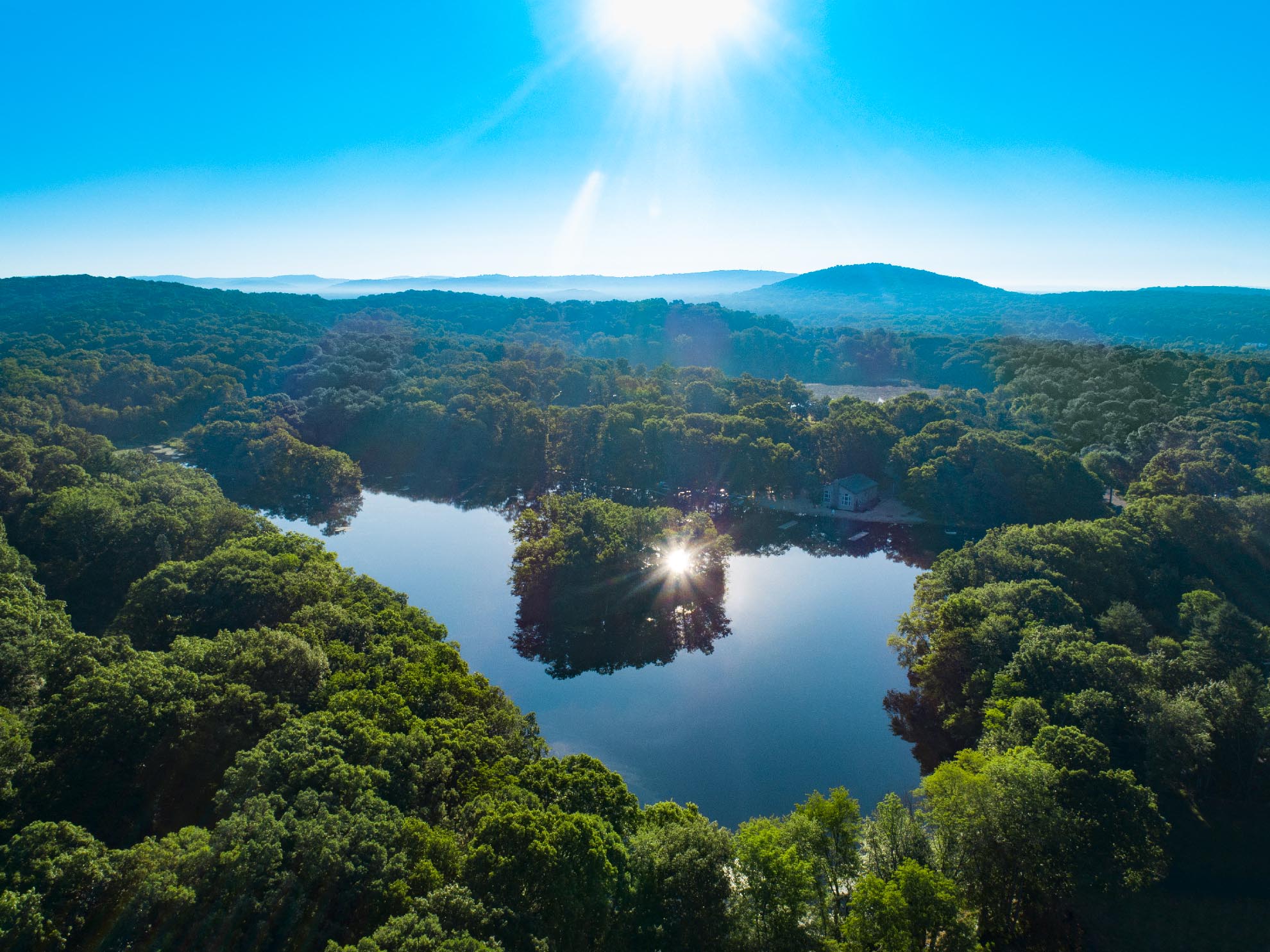 Drone Photograph of Sunrise over Rock Ridge Lake New Jersey