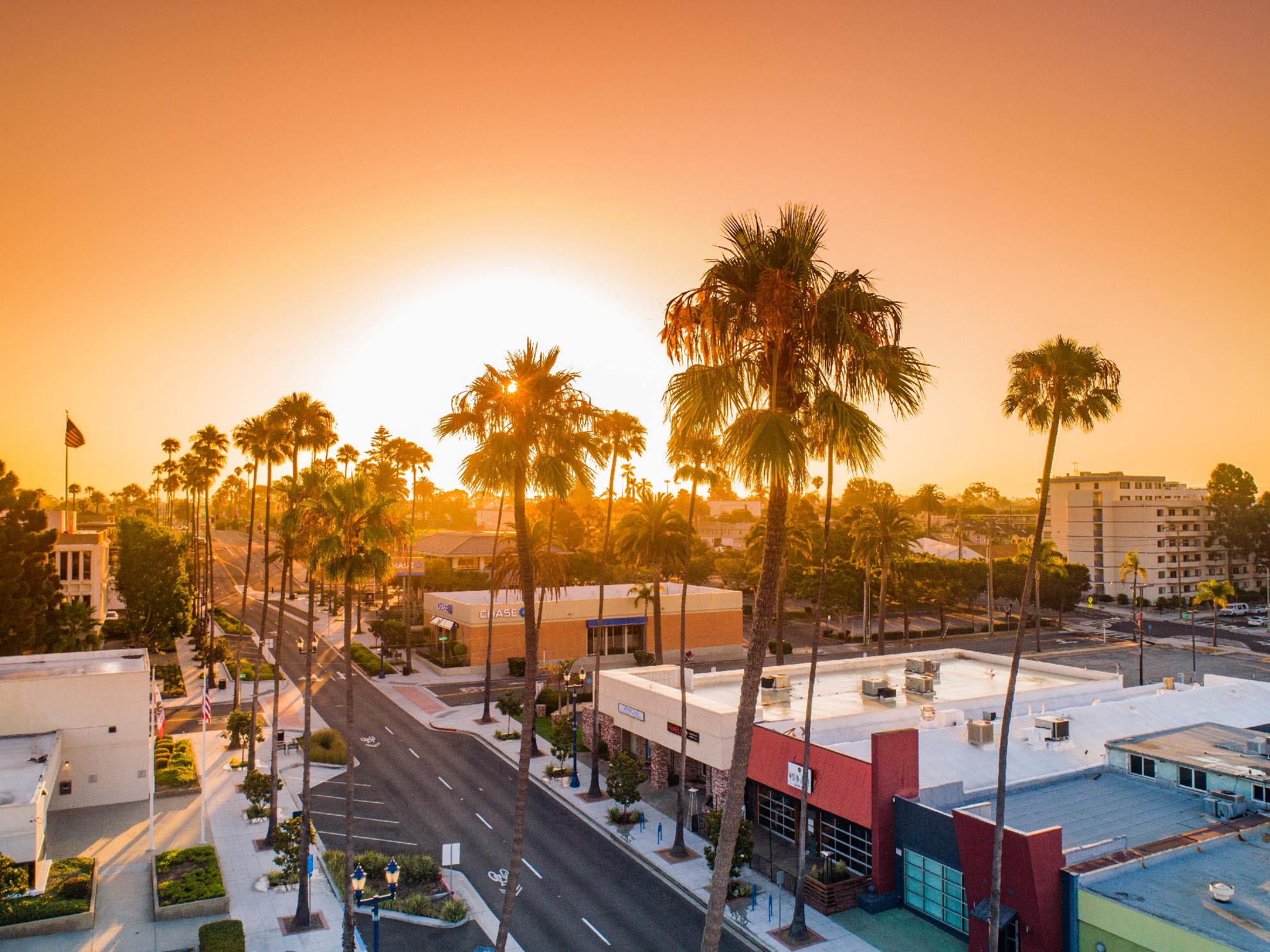 Drone Photograph of Sunrise in center of Oceanside California