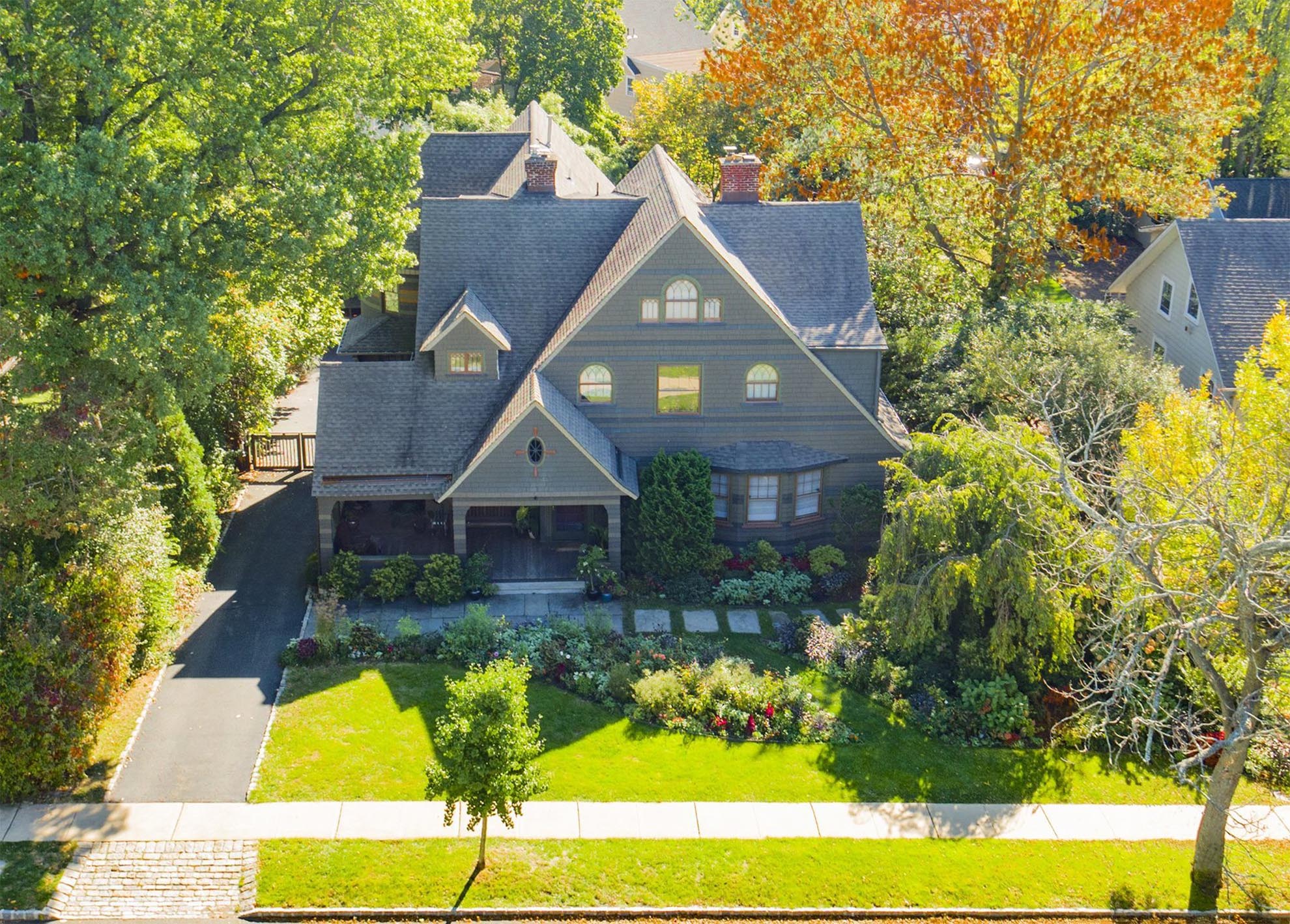 Drone Photograph of Shingle Style Victorian Home in Montclair NJ