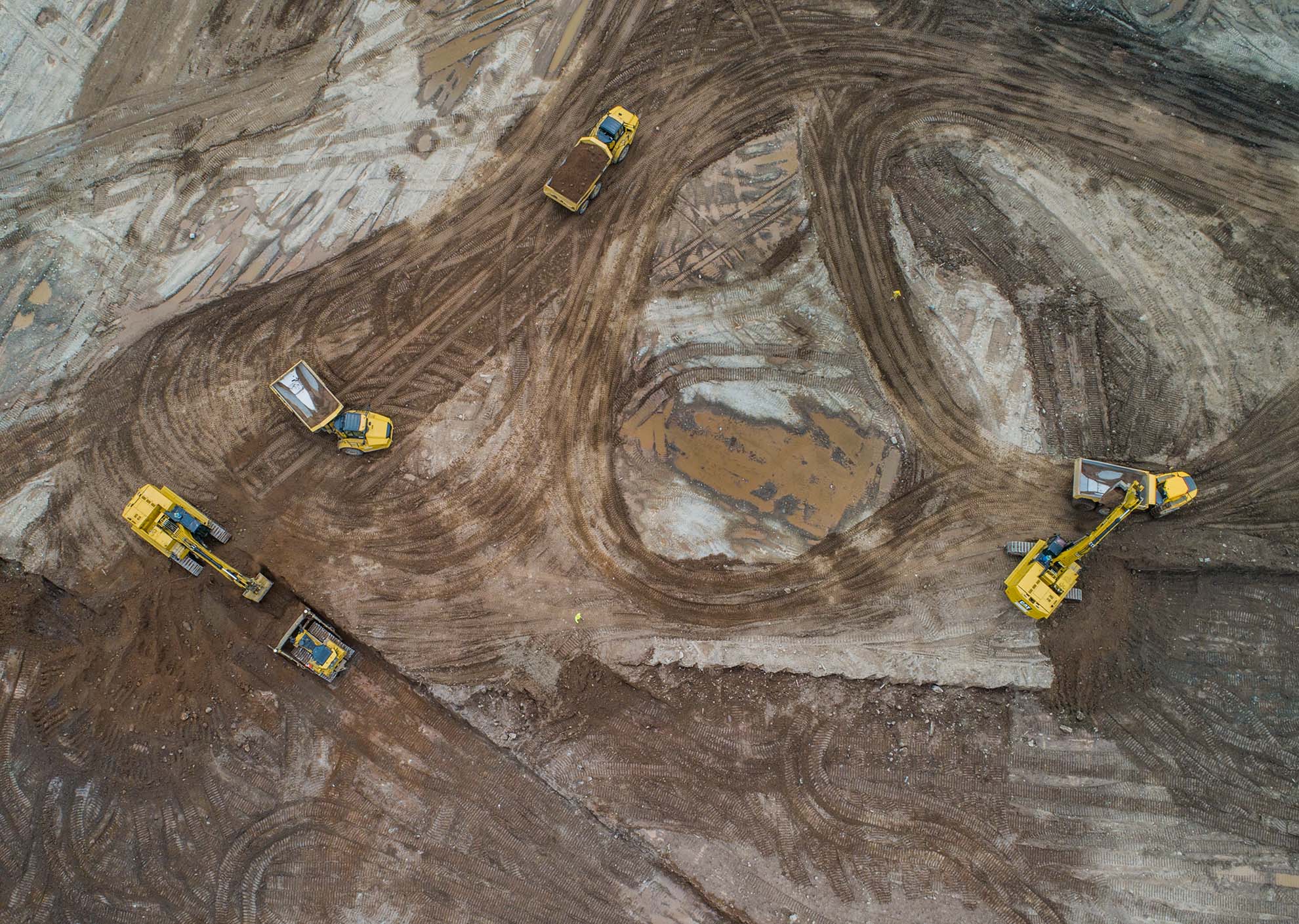 Drone Photograph of Nadir view of Excavating equipment Tremley Point Linden New Jersey