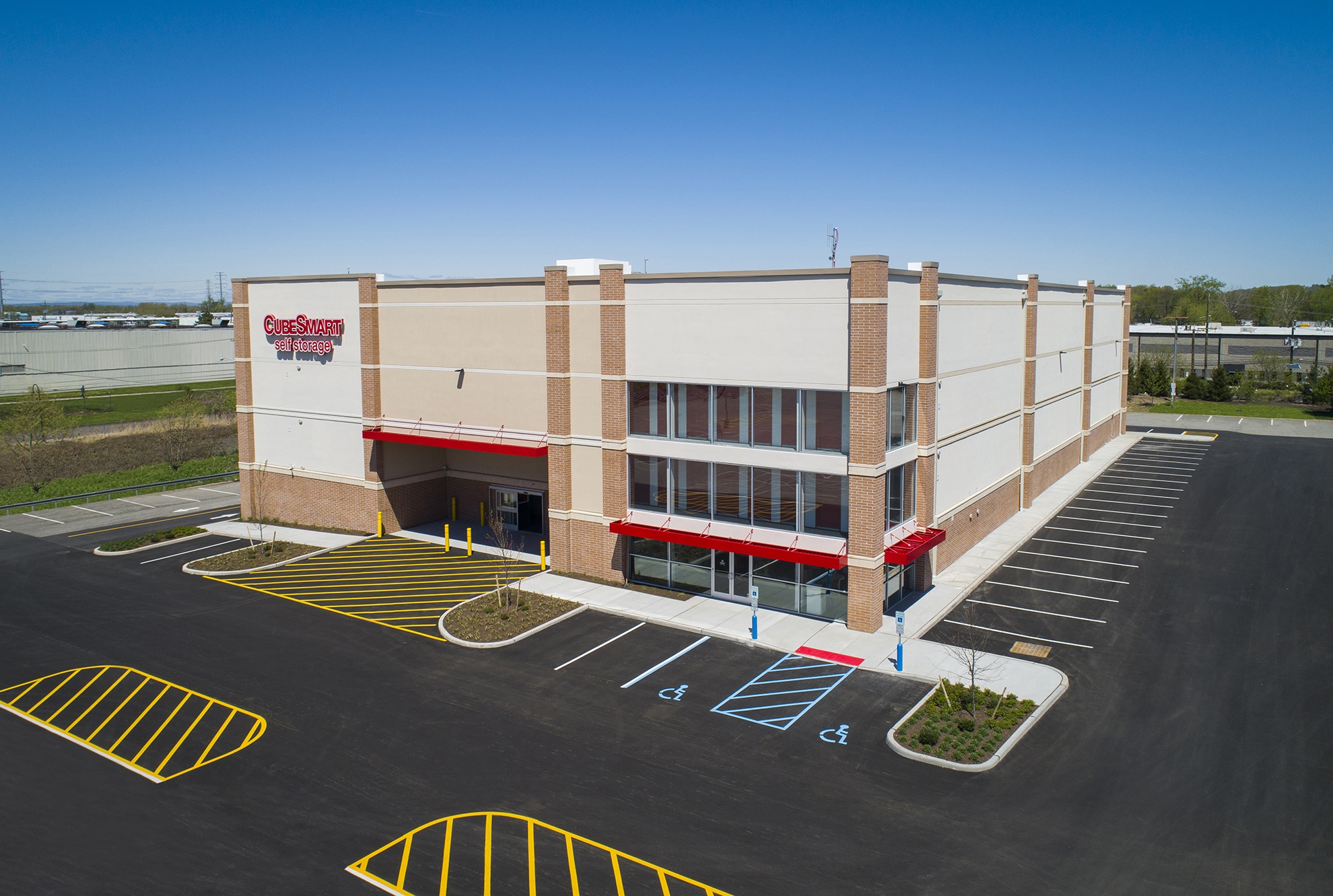 Drone Photograph taken of Commercial Building Cube Smart in North Bergen New Jersey