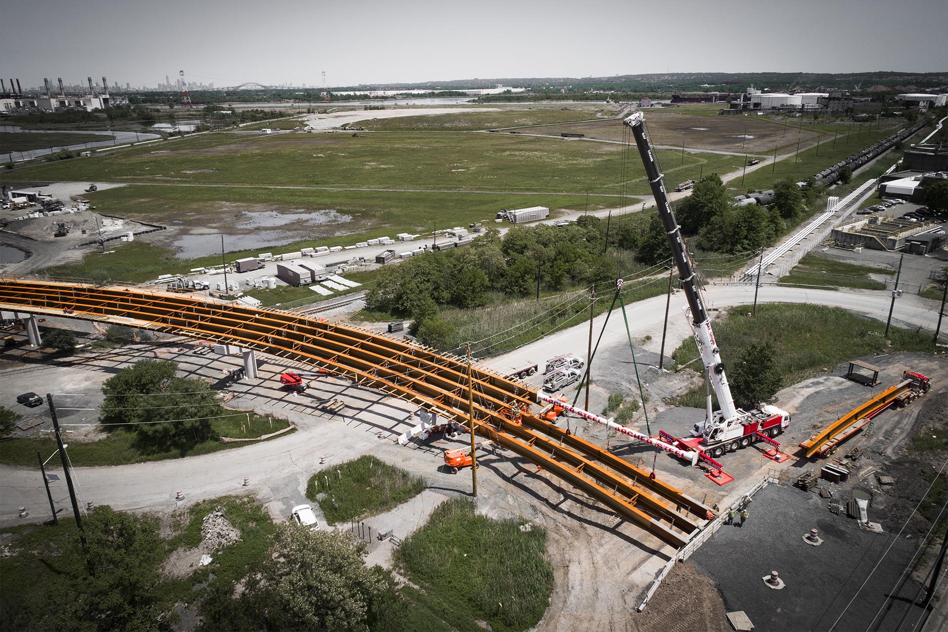 Drone Photograph of Construction Progress in LindenNJ of Grasselli Bridge