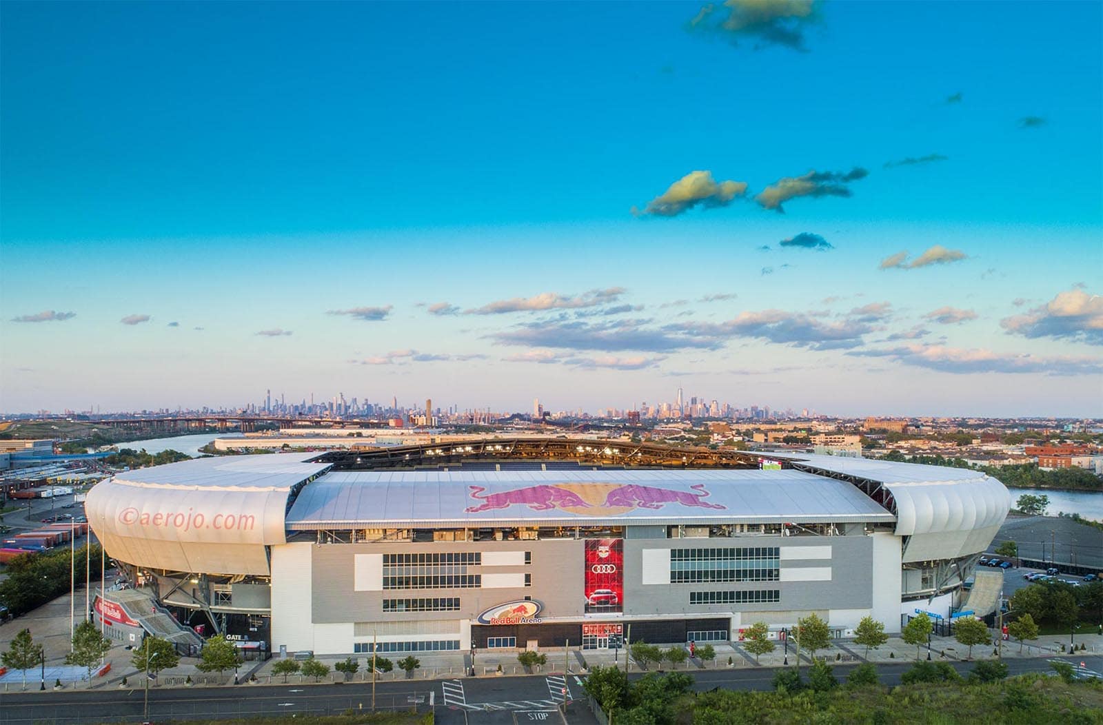 Drone Photograph taken at sunset of Red Bull Arena Harrison New Jersey