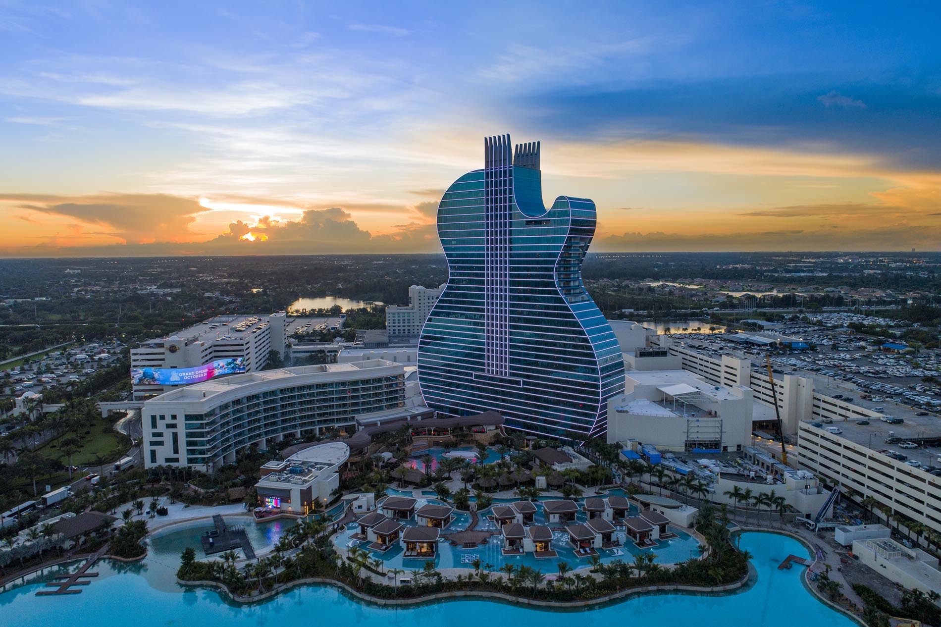 Drone Photography of the Hard Rock Hotel and Casino in Hollywood Florida at Sunset