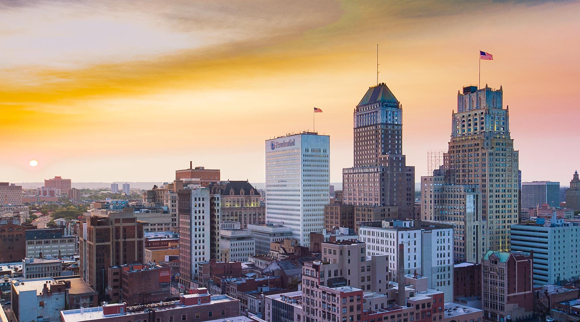 Drone Photograph taken at sunset of Newark New Jersey