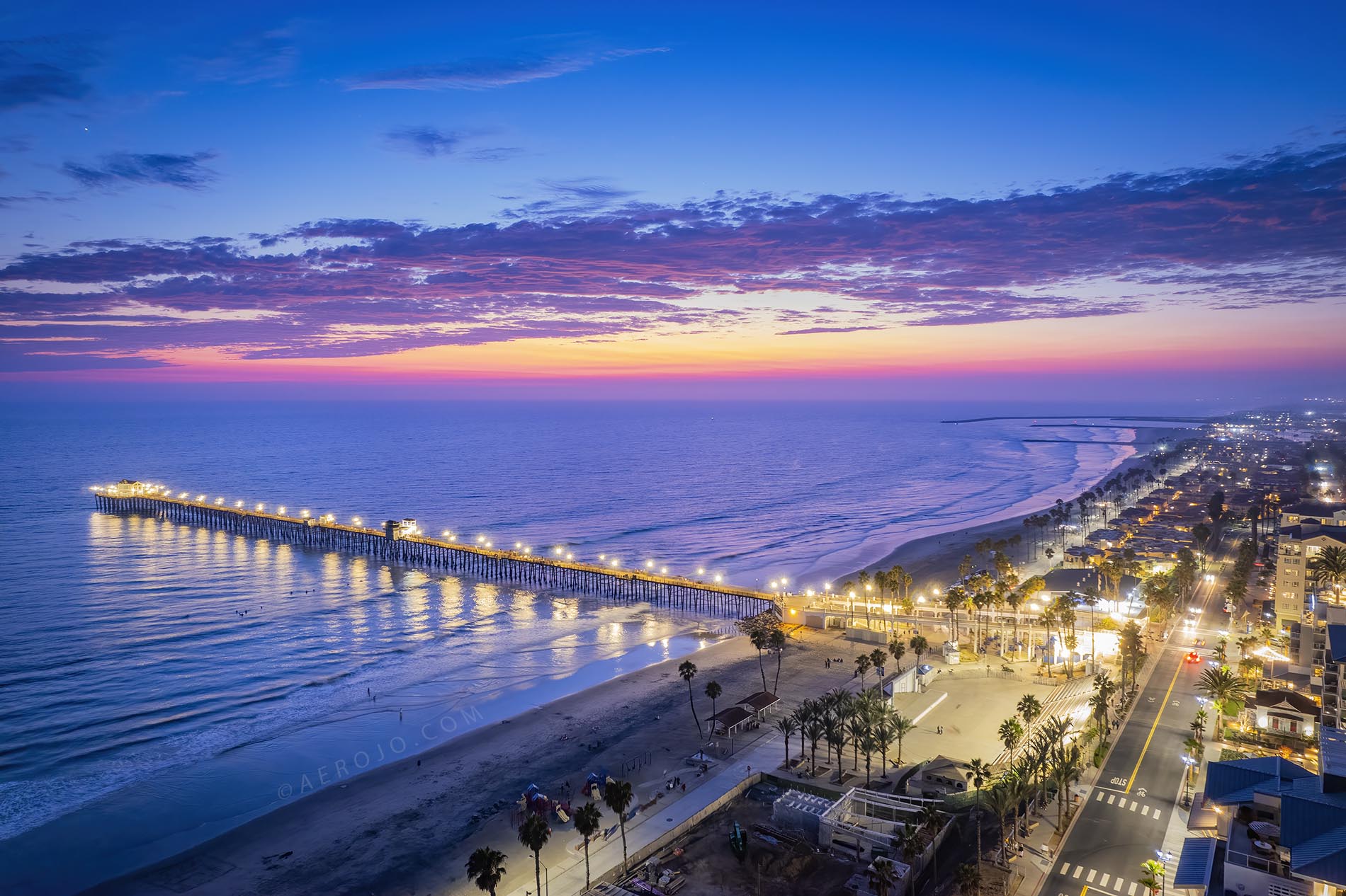 Drone Photograph of the Oceanside Pier at Night