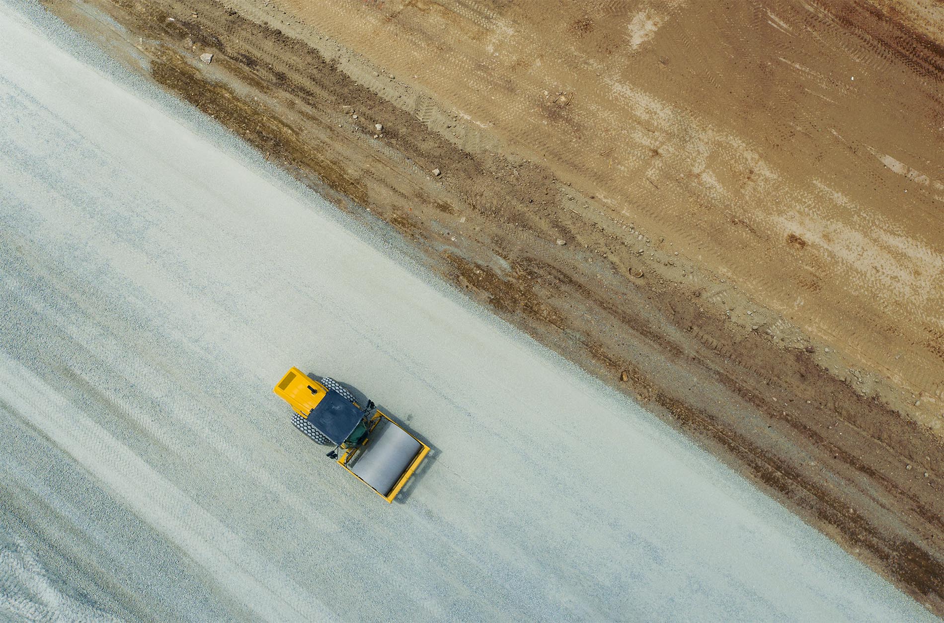 Birdseye view Drone Photograph of Roller on construction site New Jersey