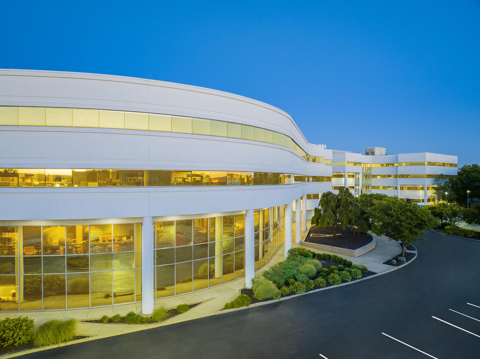 Drone Photograph of Elmwood Park New Jersey Commercial Building at Dusk