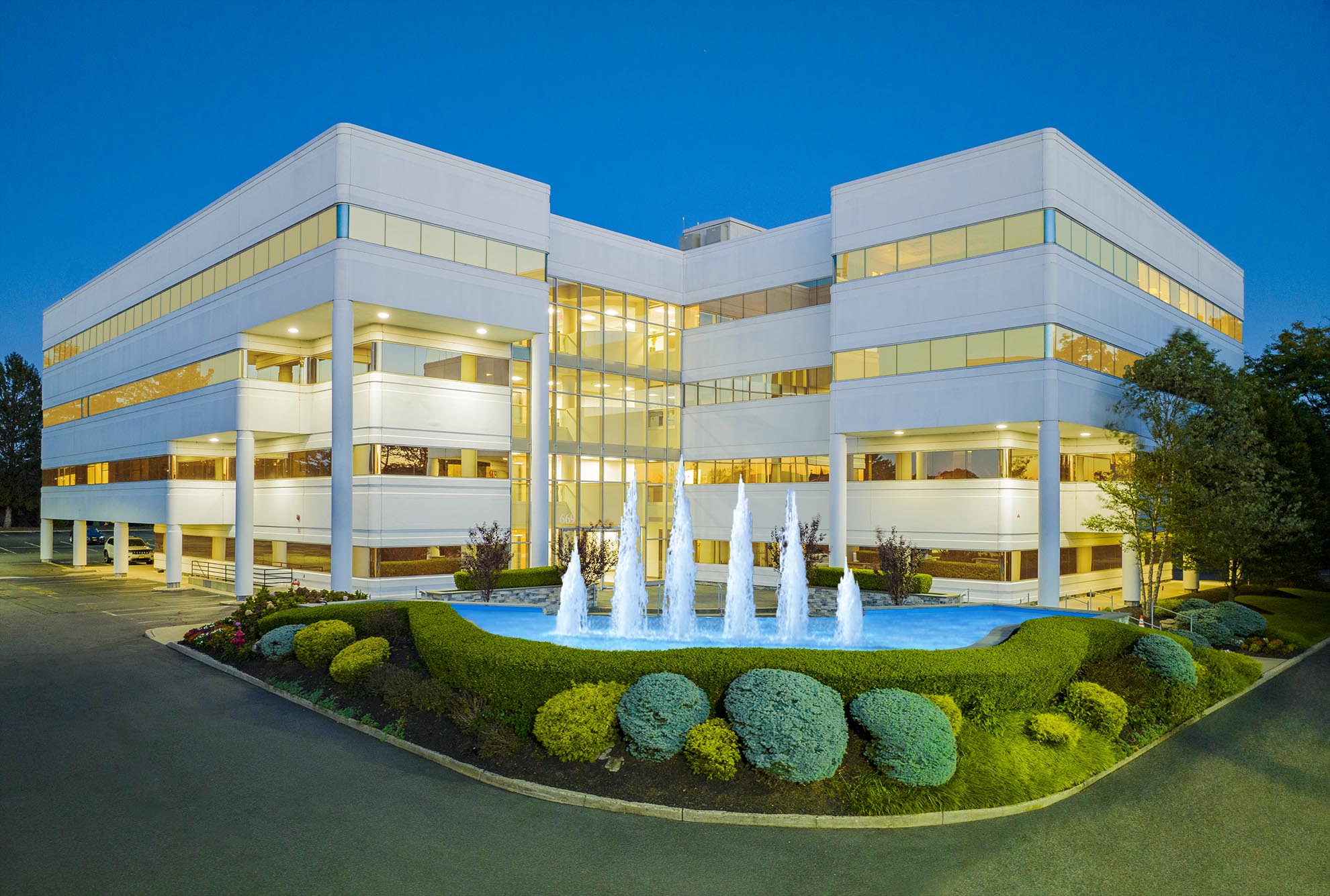 Drone Photograph of Elmwood Park New Jersey Commercial Building at Dusk