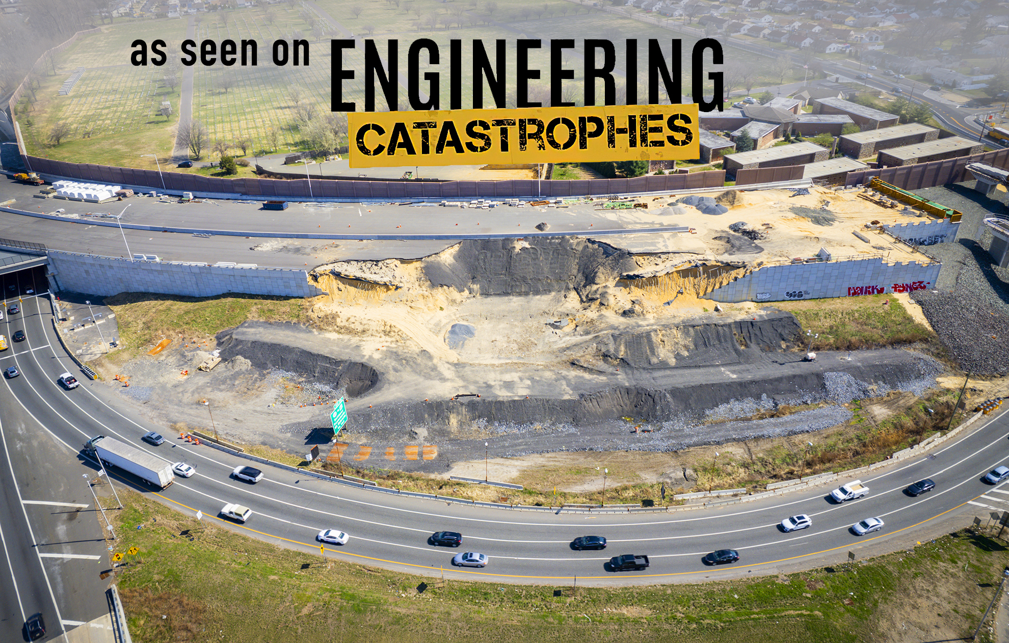 Drone Photograph of Highway overpass collapse in New Jersey