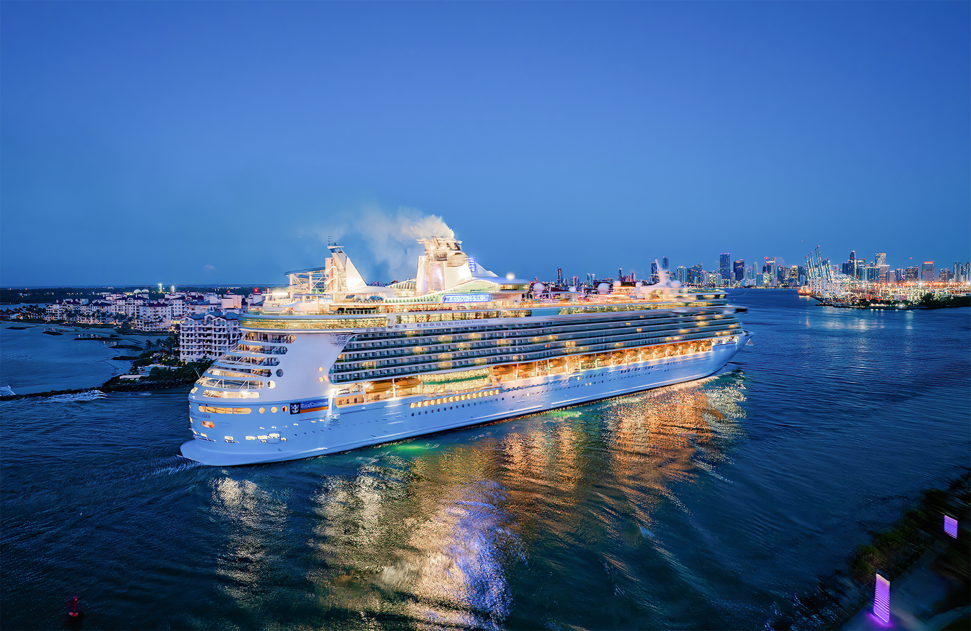 Drone Photograph of cruise ship going into the canal at Miami Beach
