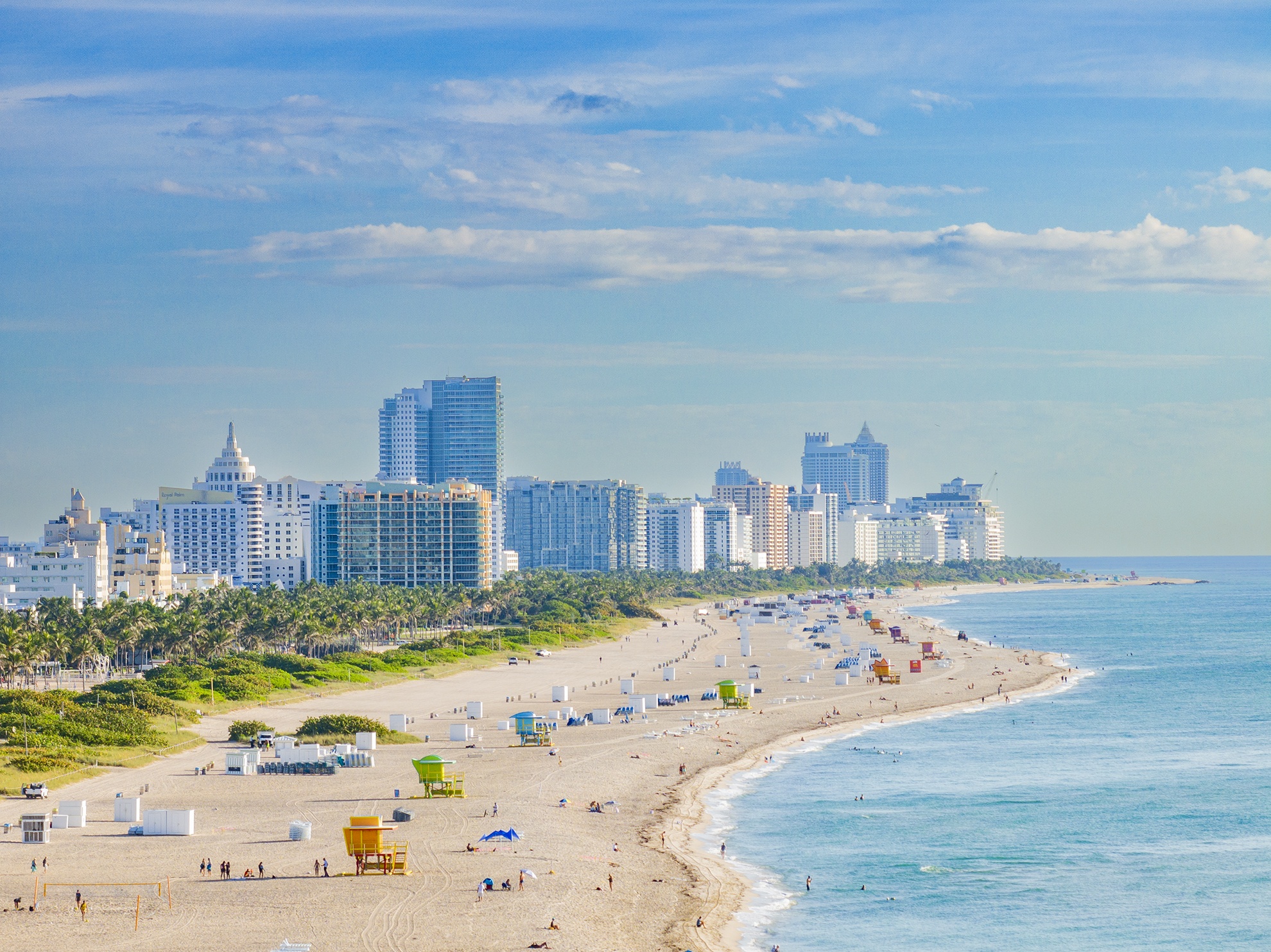 Drone Photograph of Miami Beach from the ocean at midday