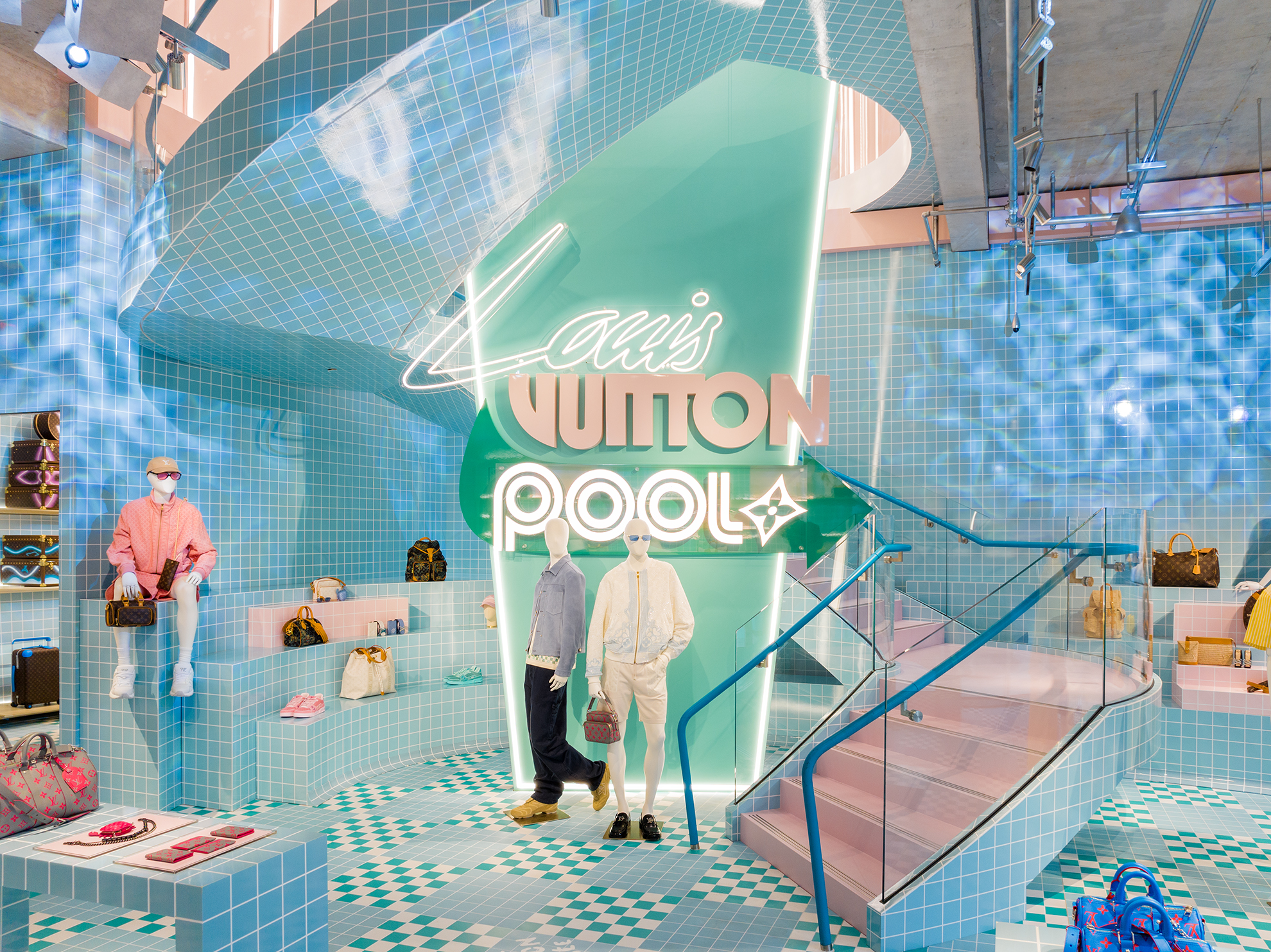 Drone Photograph of Louis Vuitton Men's Store interior POOL Theme