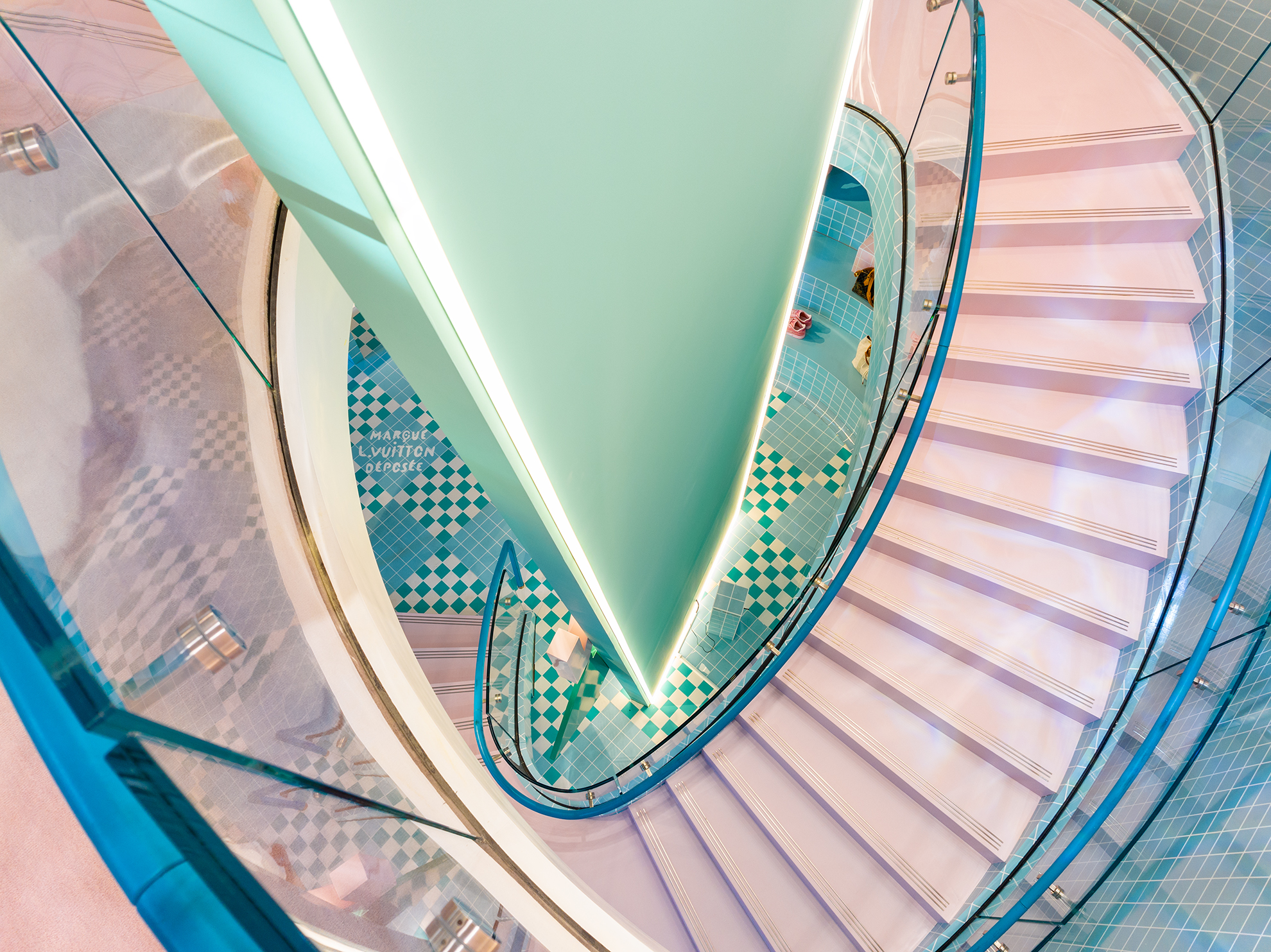 Drone Photograph of Louis Vuitton Men's Store interior Staircase