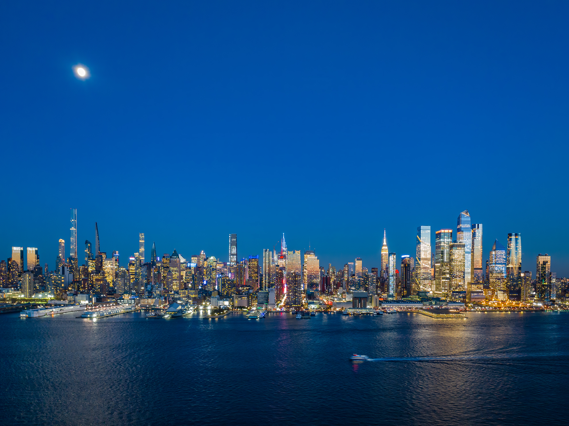 Drone Photograph of of New York City Skyline at dusk from the New Jersey side