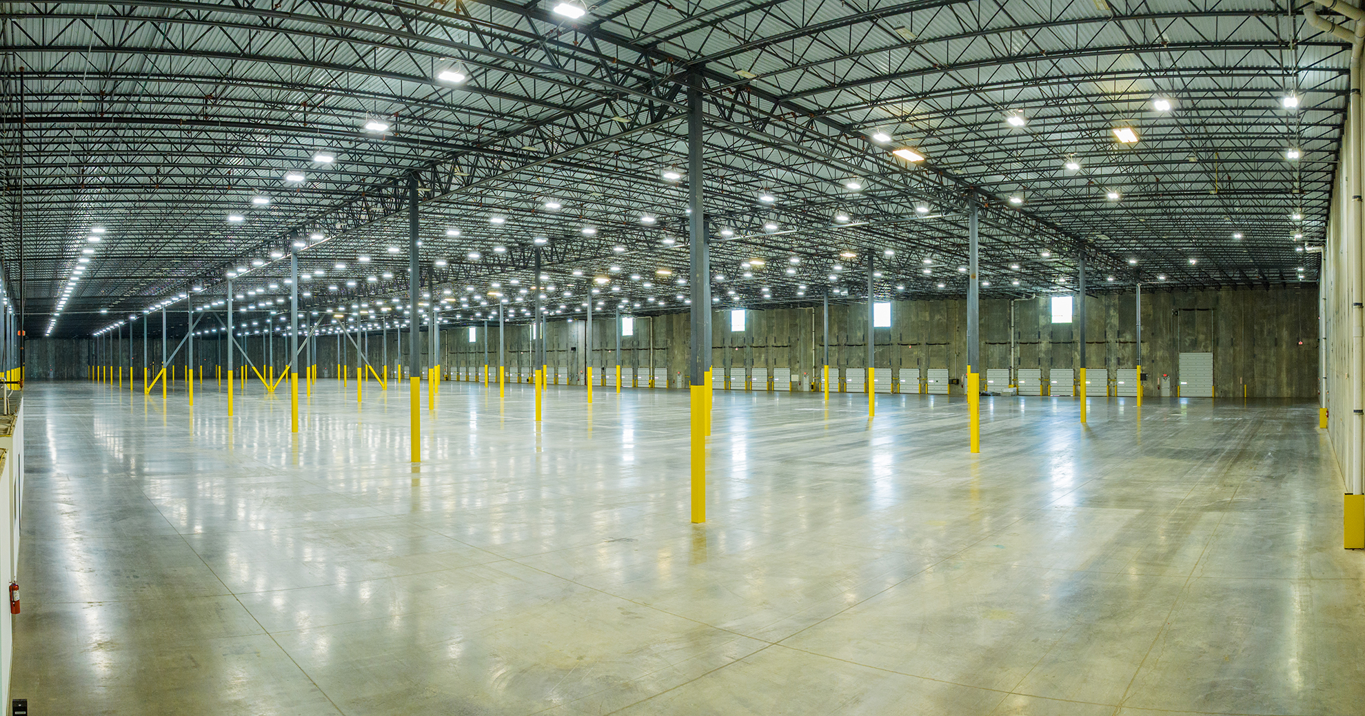 Aerial drone photo of inside a commercial logistics warehouse in NJ