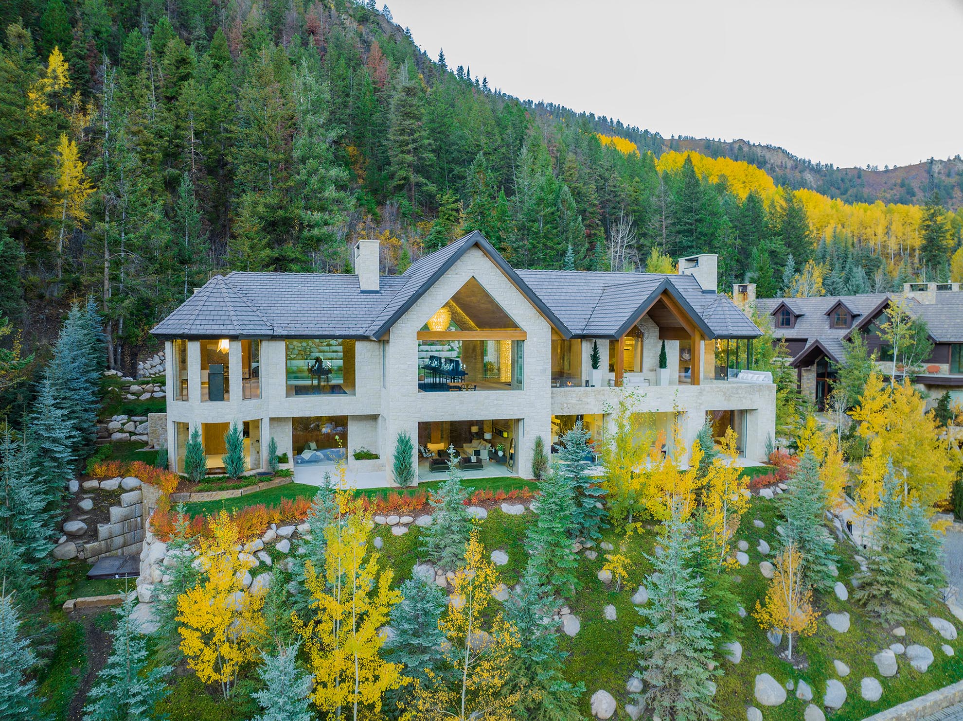 Drone Photograph of Aspen, CO Mansion at Dawn