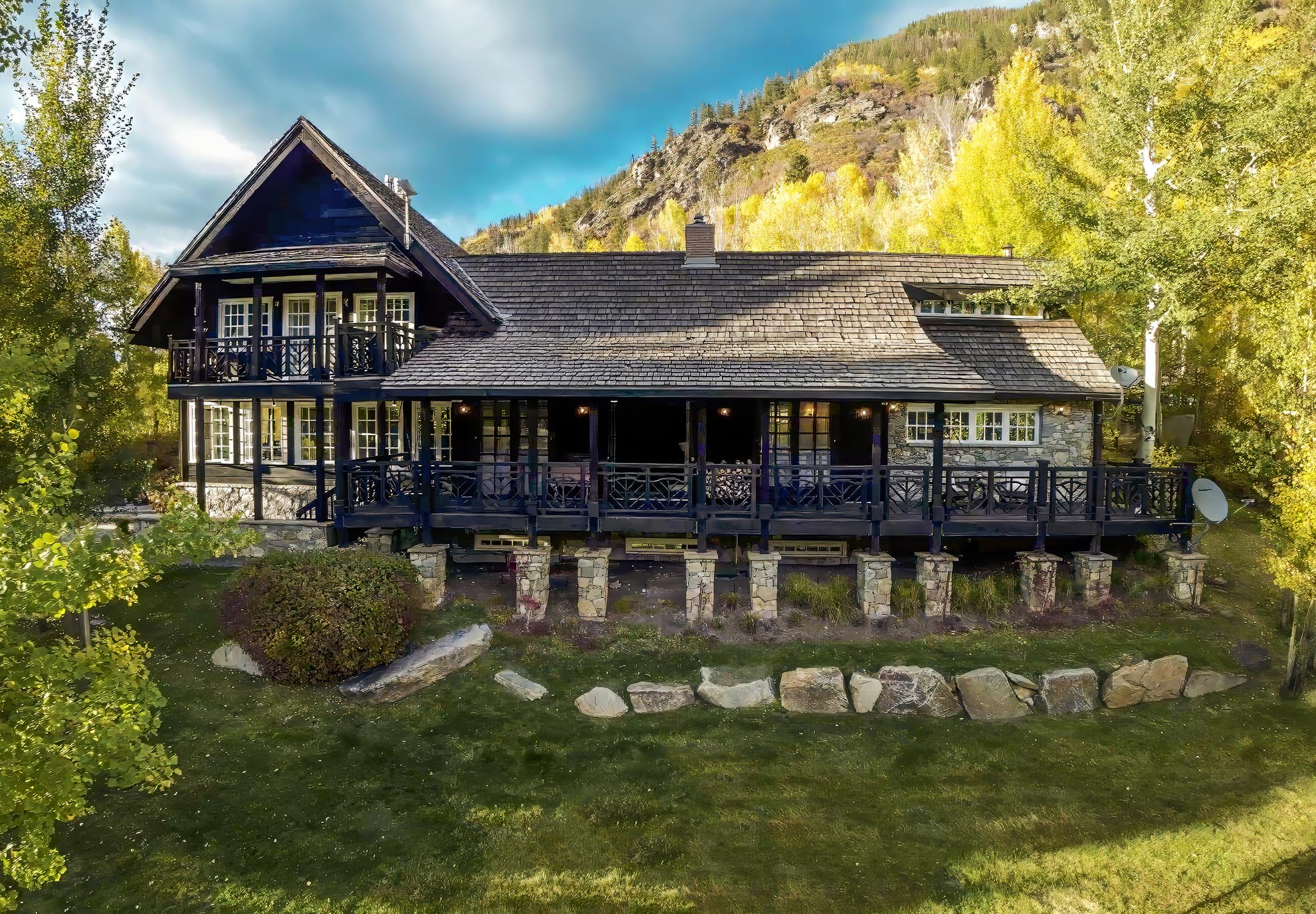 Drone Photograph of Aspen, CO fishing Cabin in Autumn