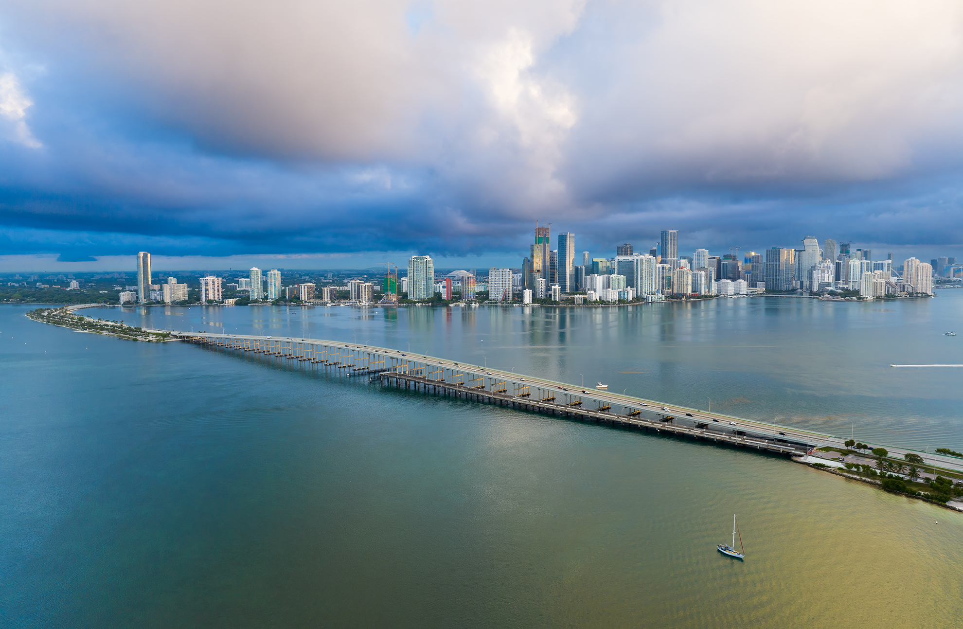 Drone Photograph of Key Biscayne Bridge Miami at dawn